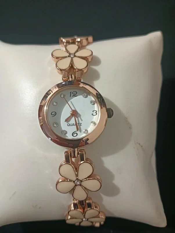Gold Clock with Flowers and Zircons