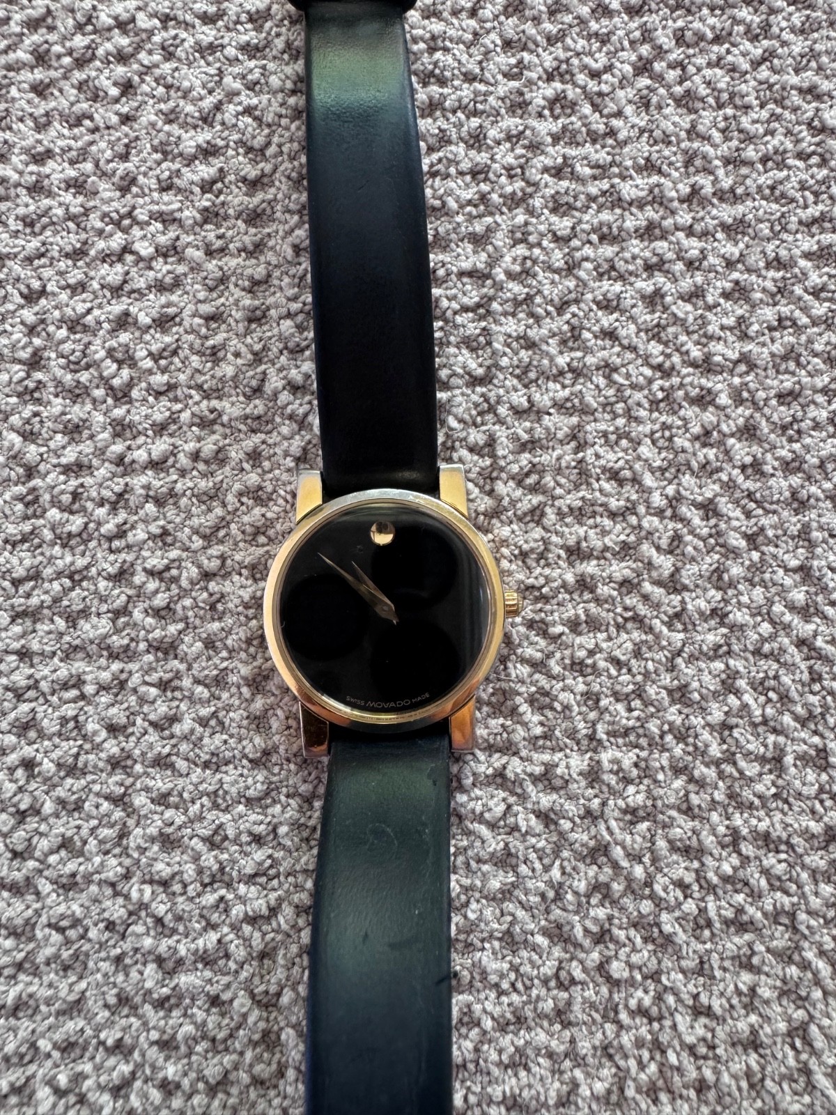 Movado Museum watch gold-tone stainless steel case and black leather strap