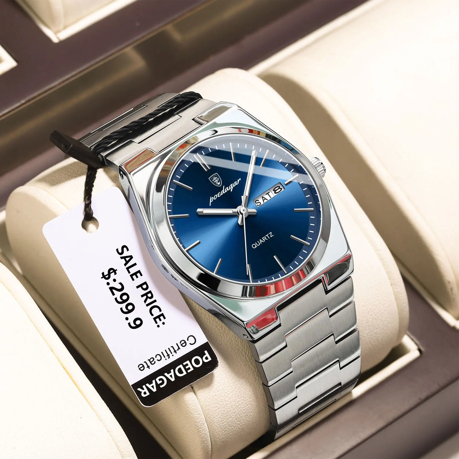 Luxury Men’s Quartz Watch Stainless Steel Waterproof Luminous Date Wristwatch