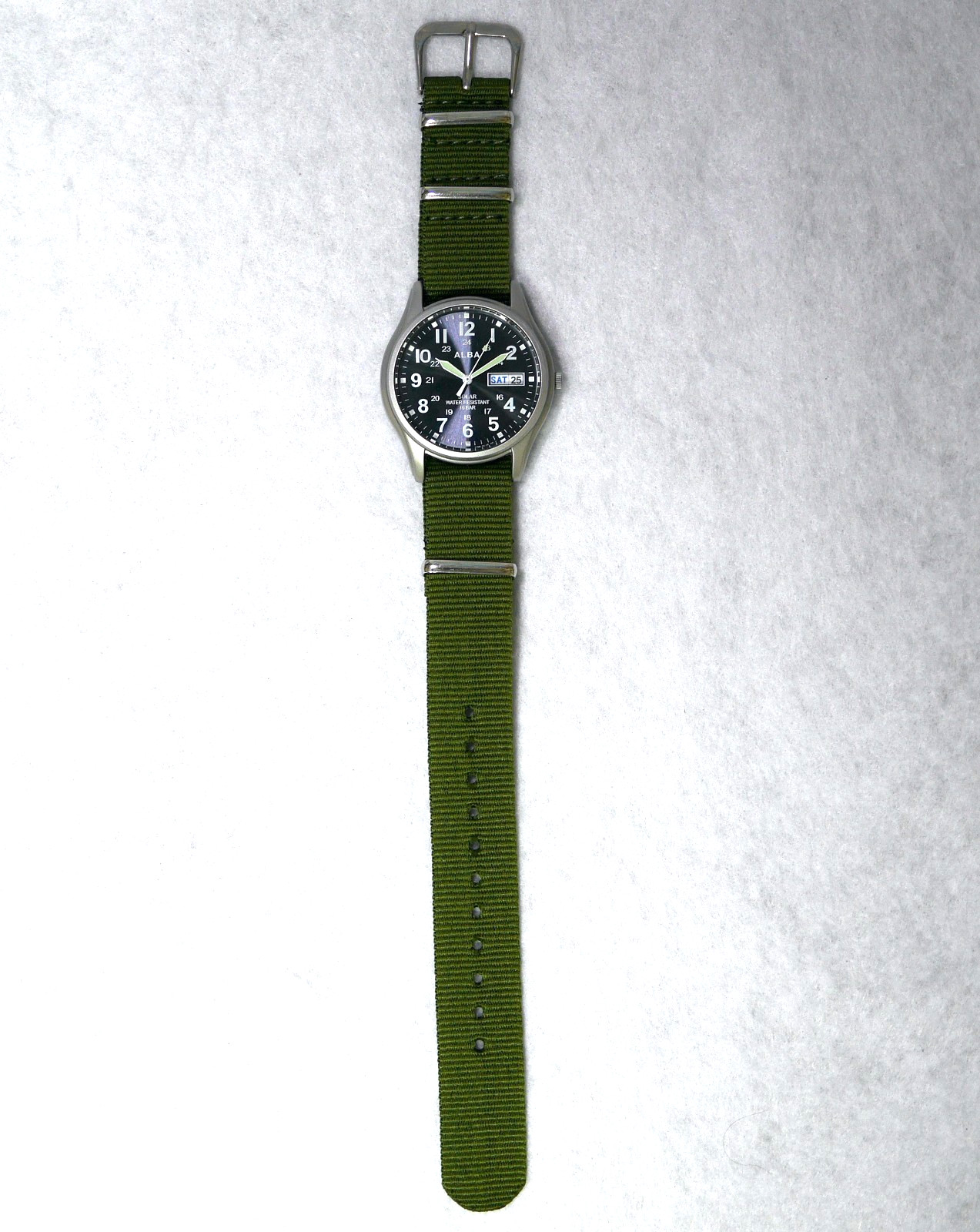 SEIKO ALBA V158-0AX0 Military Solar Powered DayDate Men’s Field Watch 2017 Japan