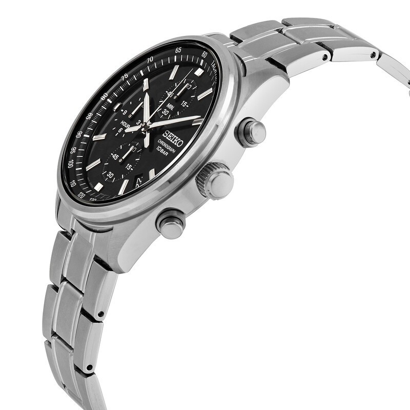 Seiko Chronograph SSB379 Men’s Black Dial Tachymeter Steel Bracelet Watch – New
