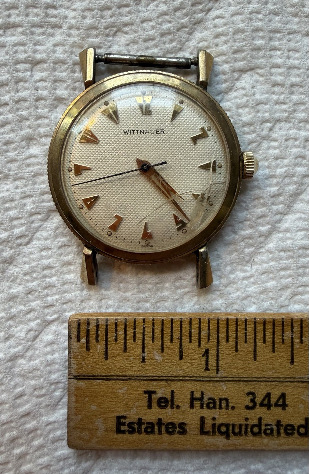 Vintage Men’s Gold Wittnauer Swiss Watch with Aztec Deco Honeycomb Dial – Repair