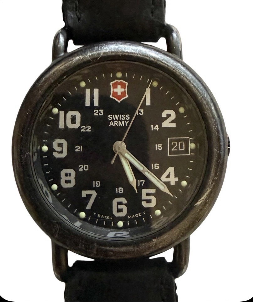 Victorinox Swiss Army Watch Black Dial Date New Black Canvas Leather Band