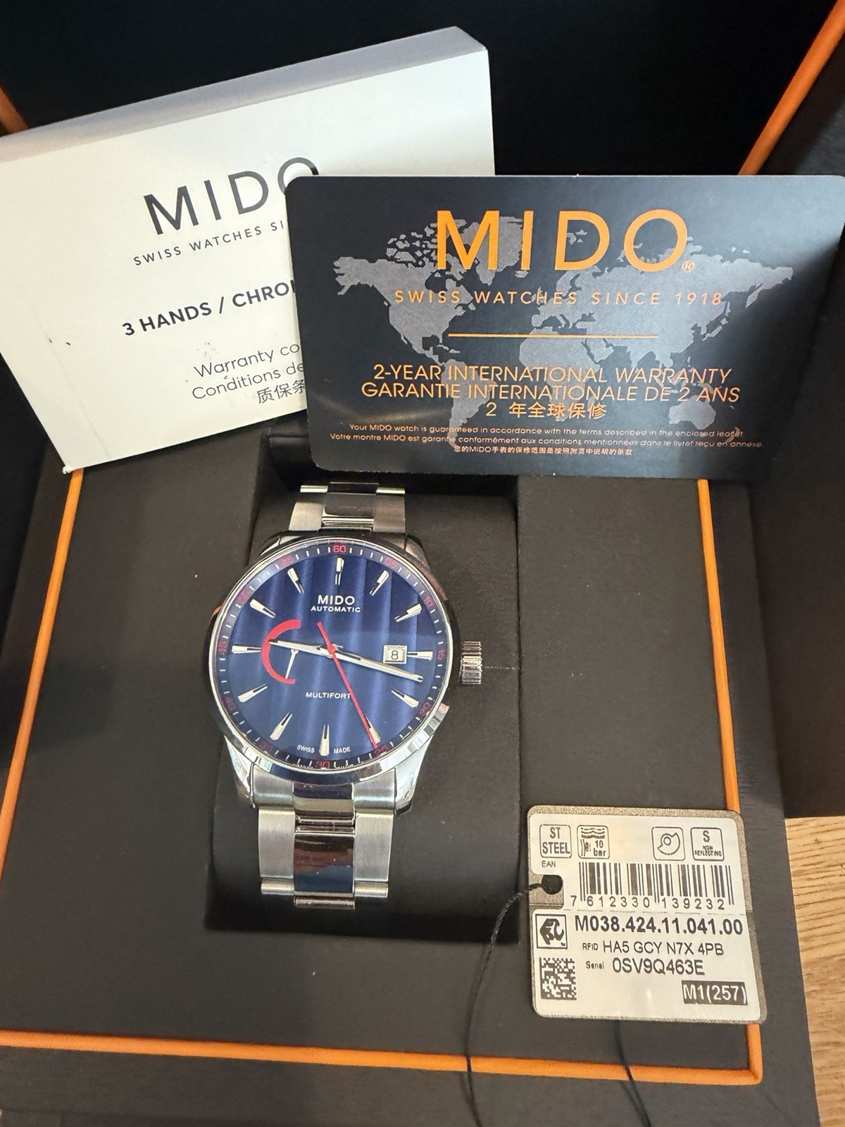 MIDO Multifort Automatic Blue Dial Ref. M038.424.11.041.00 Full Kit 42mm Watch