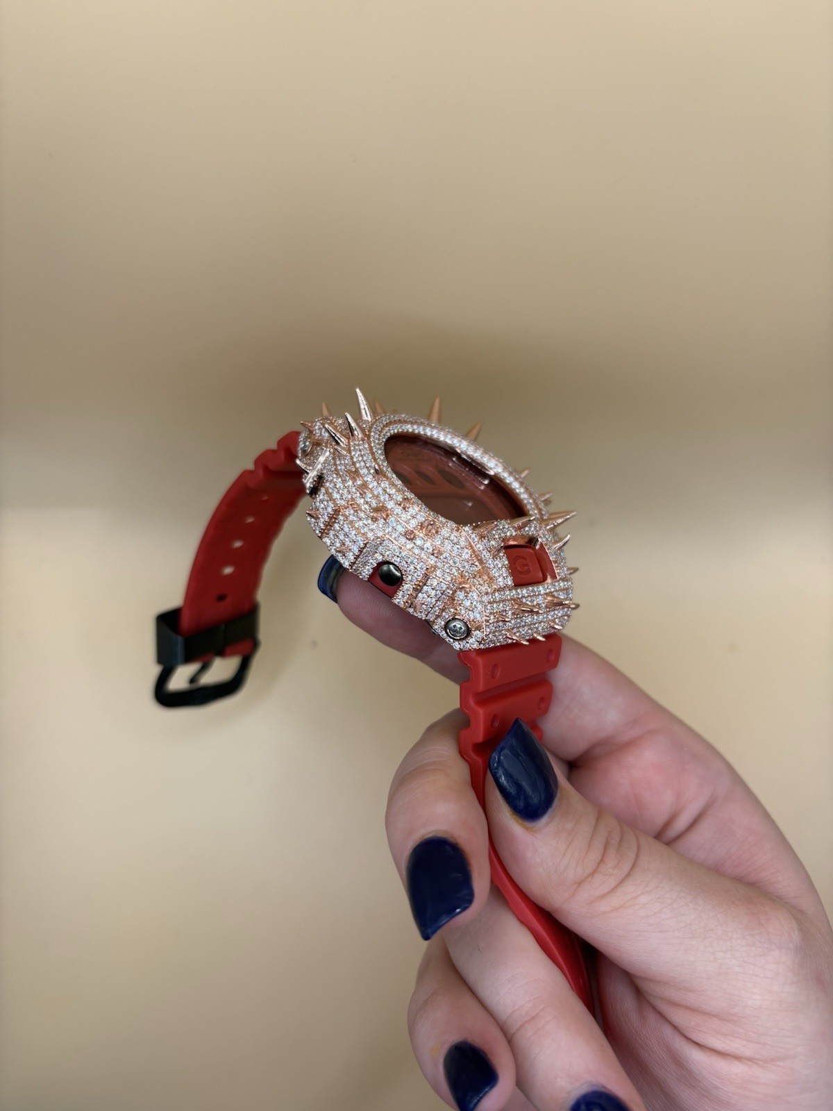 Casio G-SHOCK Red Digital Quartz Shock-Resistant 200m Gold Diamond Bezel