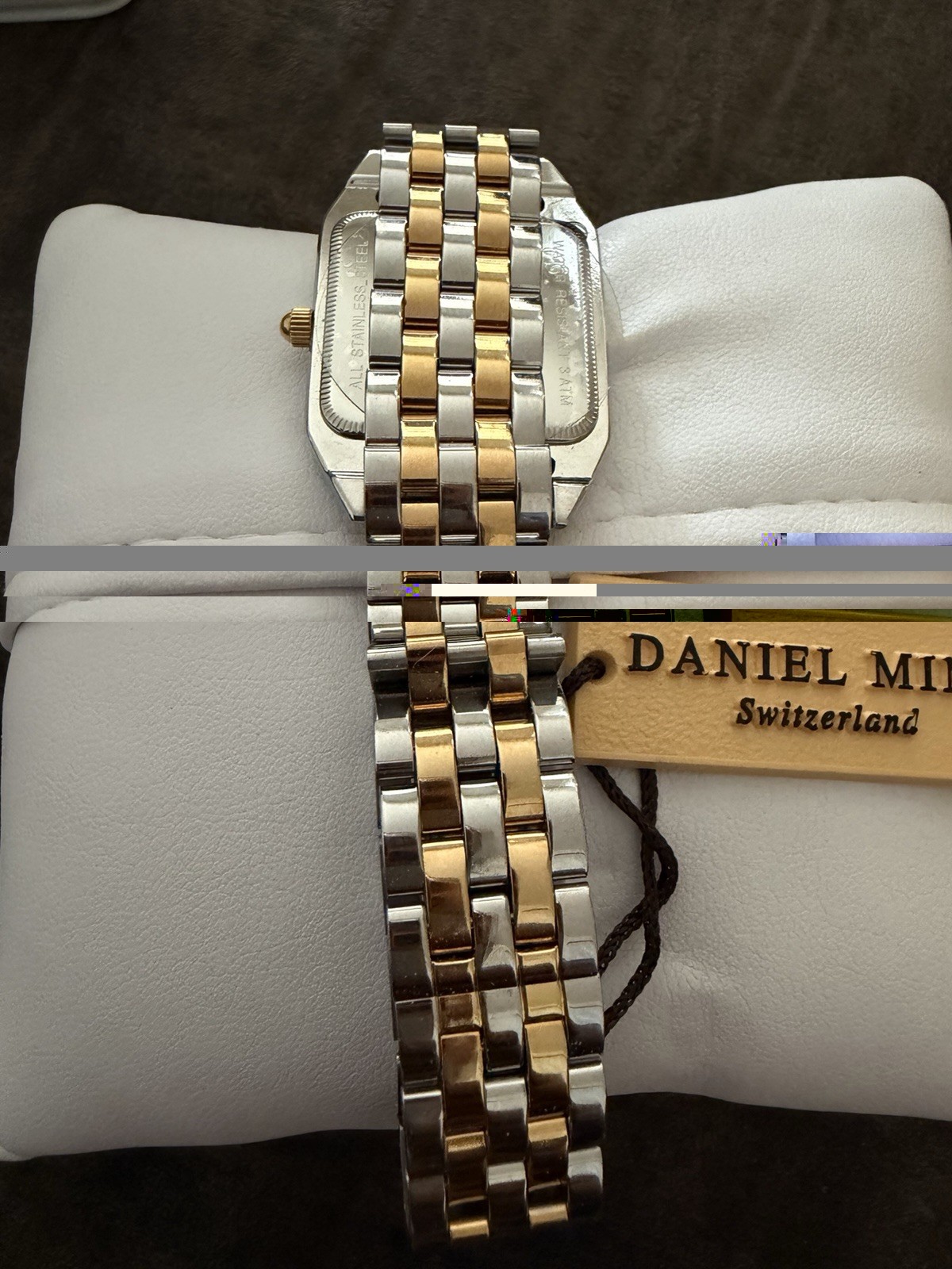 Daniel Mink Capri Quartz Date Two-Tone Stainless Bracelet 23mm Square w/Box