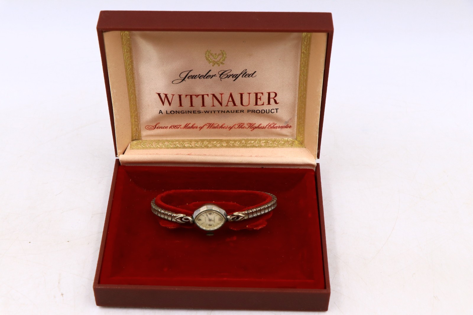 Vintage Wittnauer Lady’s Wristwatch 10K RGP Bezel Boxed Runs As Is