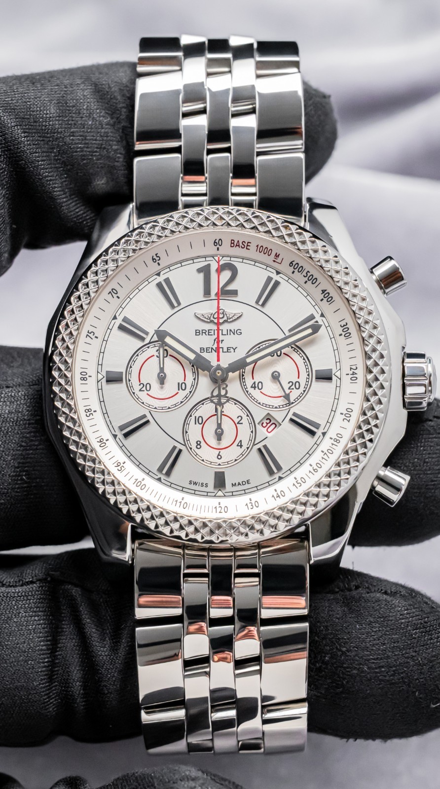 Breitling Bentley Barnato 42mm Silver Dial Box Papers SERVICED eBay Live A41390