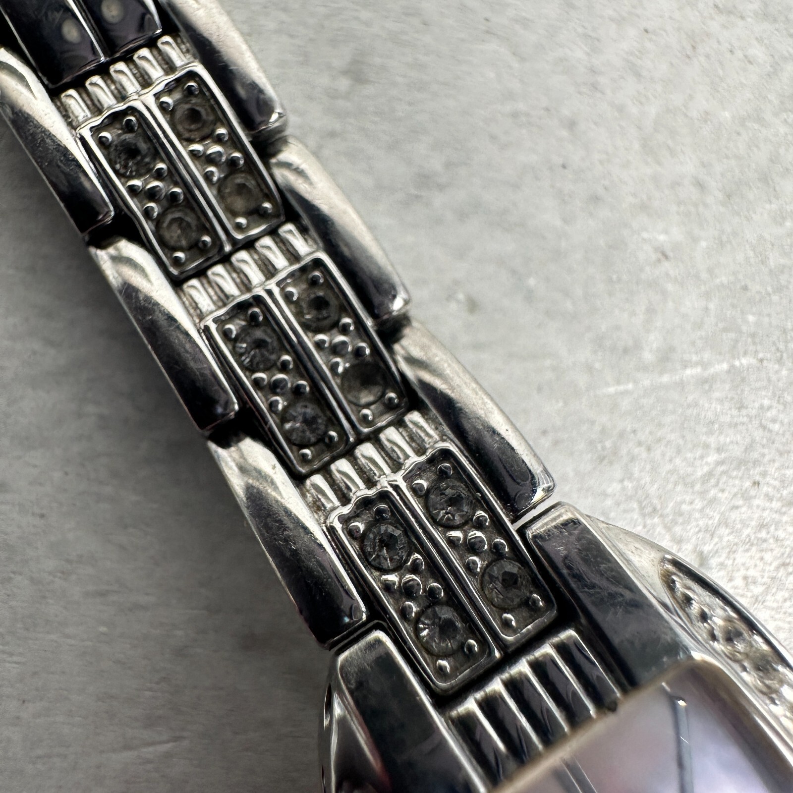Pulsar Watch Womens 16mm Rectangle Pave Bezel Dial Case Silver Tone New Battery
