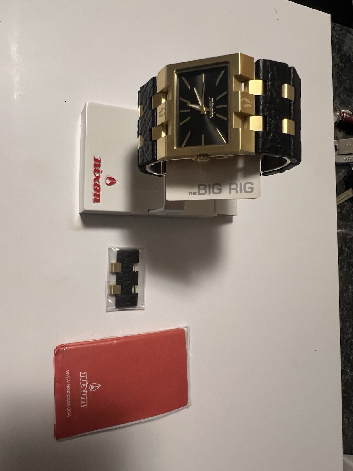 Nixon The Big Rig Nice Ride Quartz 100m Gold/Black Leather Bracelet Watch w/ Box