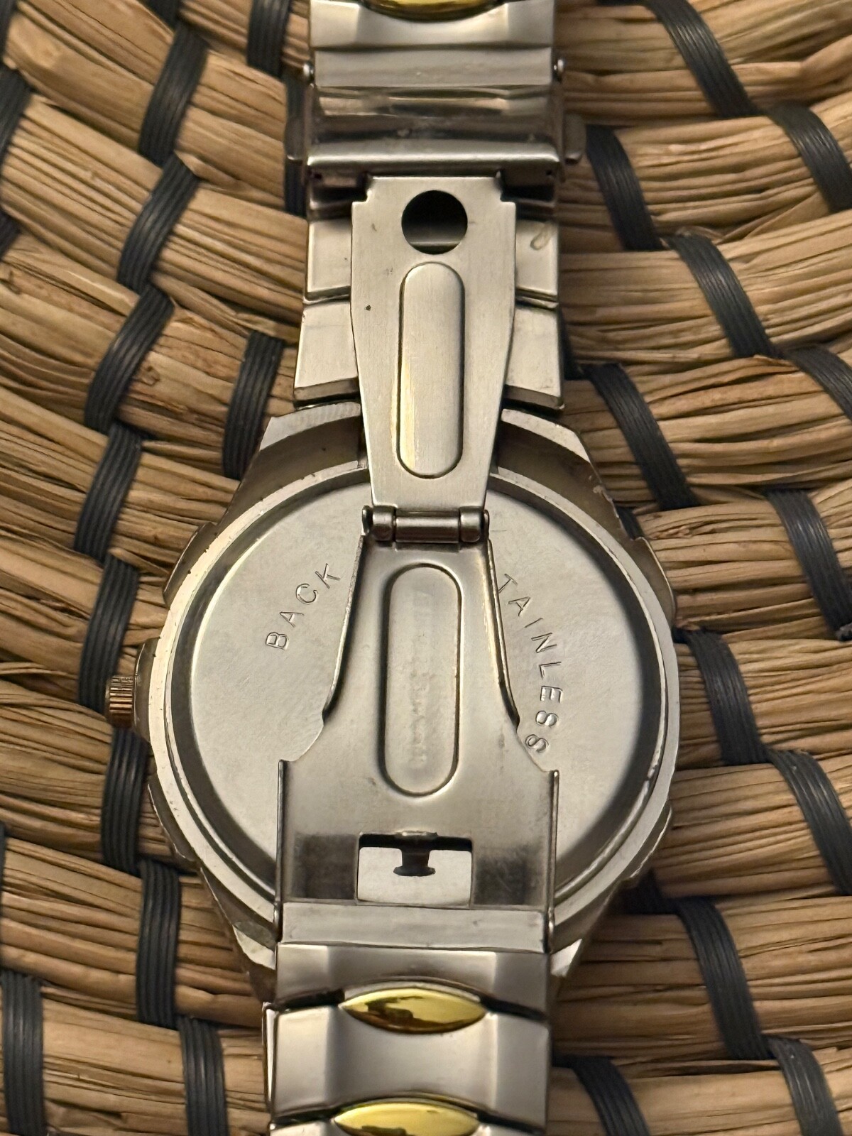 Mens Silver Gold Tone Wristwatch Stainless Steel Case China READ UNTESTED Haband