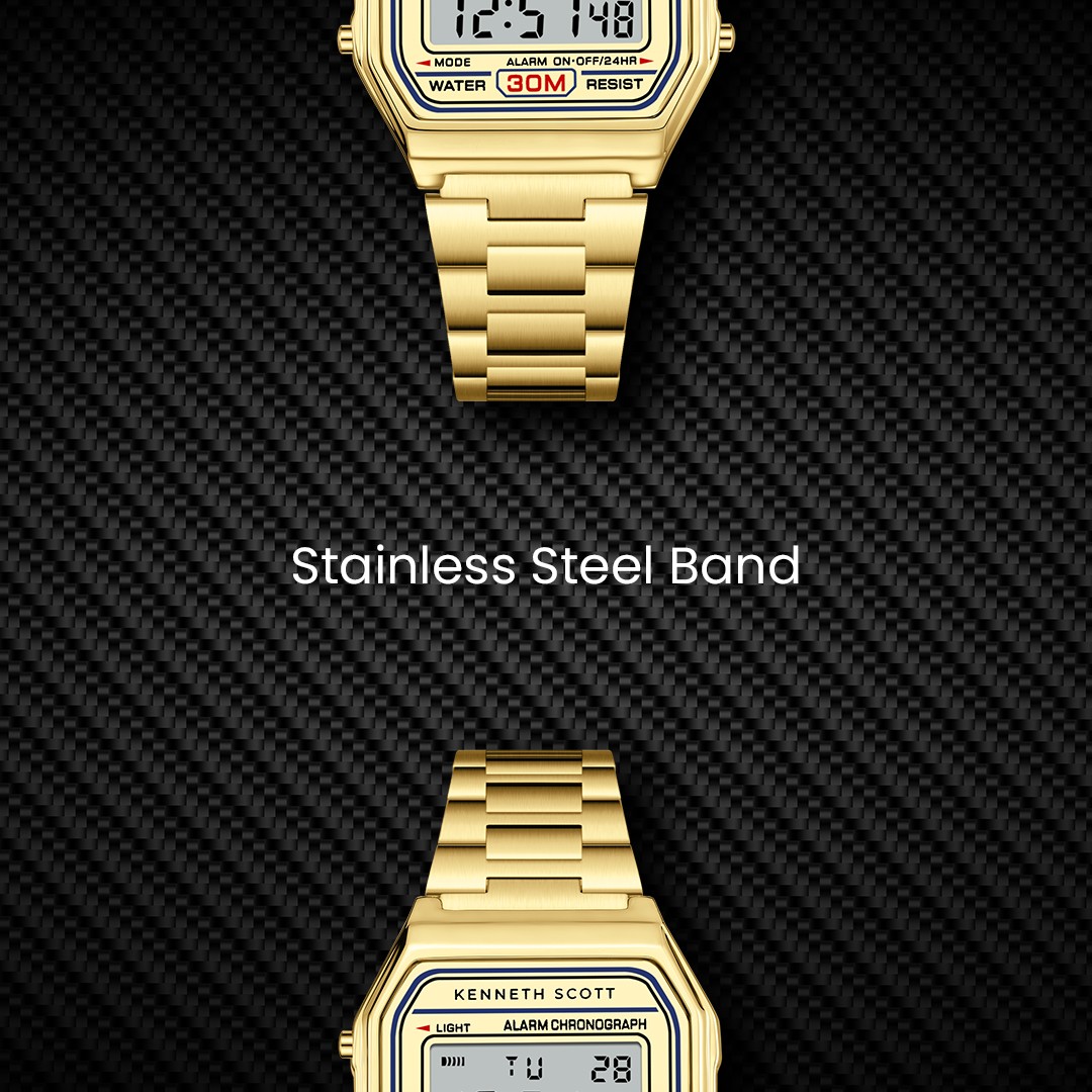 Kenneth Scott Men’s Digital Watch | Champagne Dial, 33mm, 30 m (3 ATM)