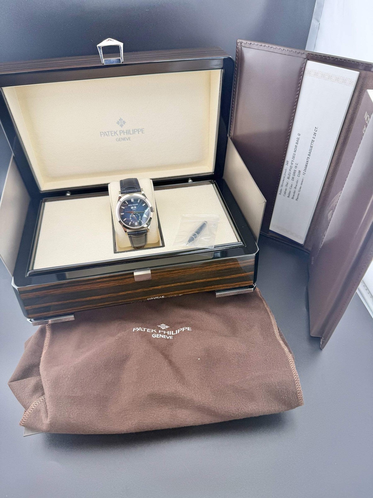 2026 Patek Philippe Annual Calendar Blue Ombre Baguette Diamond Dial 5396G 38.5m