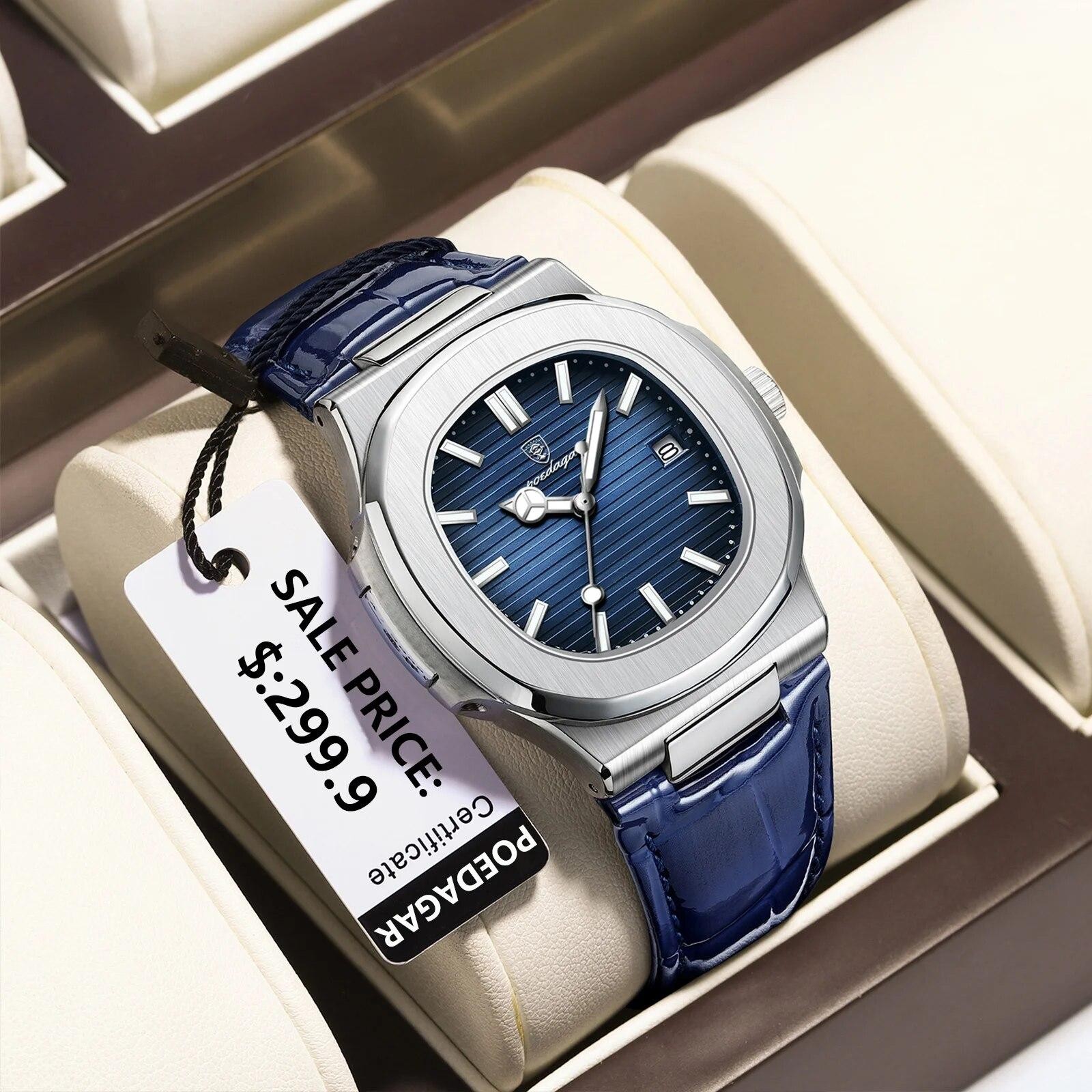 Poedagar Luxury Square Men Watch Date Waterproof Luminous Wristwatch