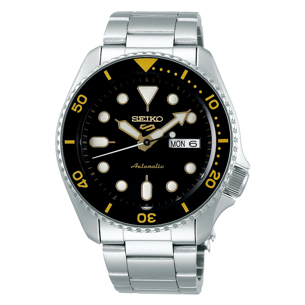 Seiko 5 Sports 42.5 mm Automatic SS Black Dial Gold Accents Watch SRPD57K1