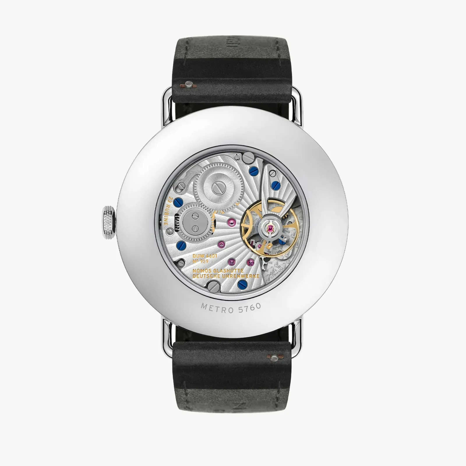 NOMOS Glashütte Metro Date 38.5mm White Dial Leather Band Watch – 1102
