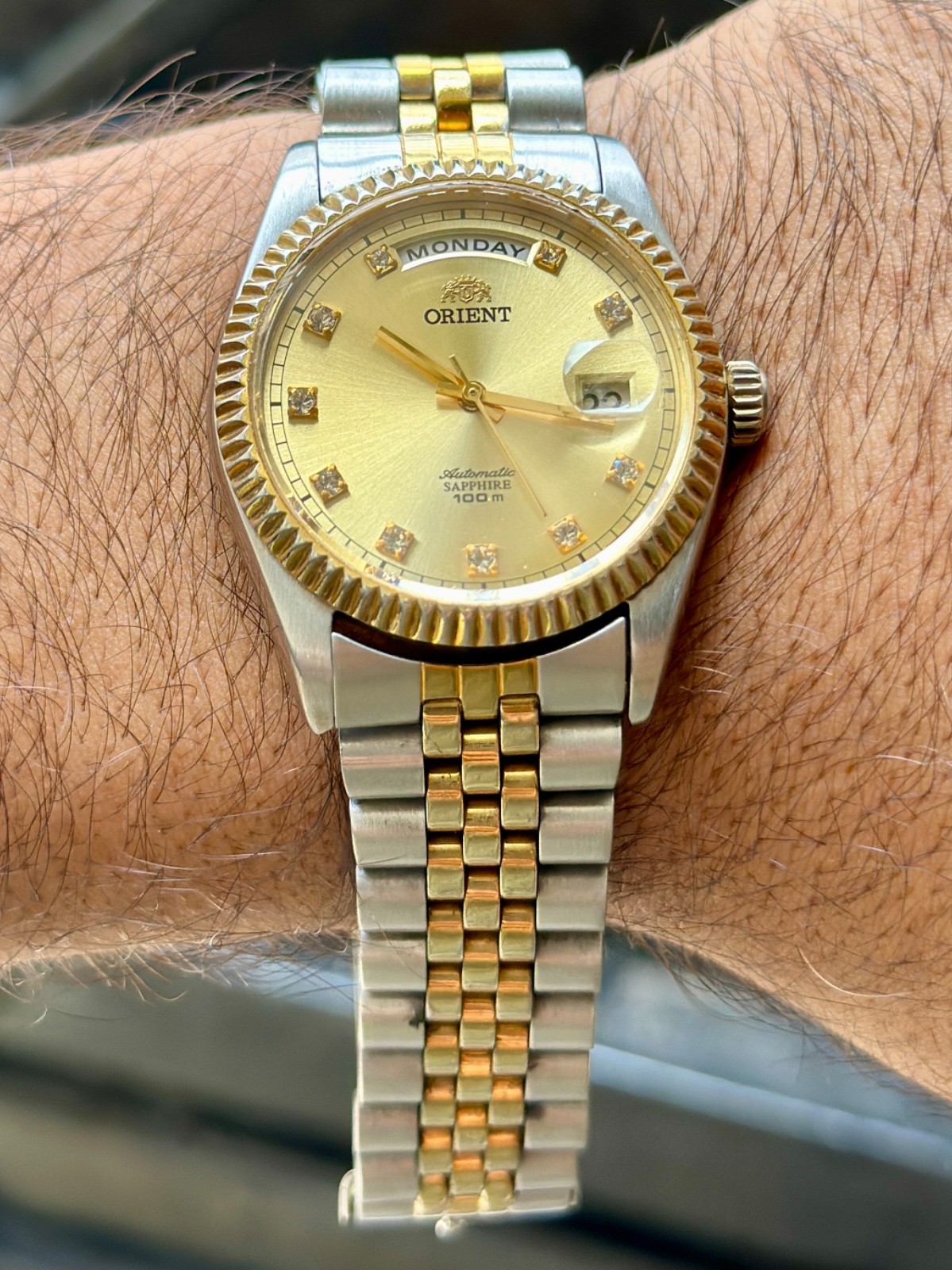 Rare Orient President Day Date Automatic Gold Dial Two Tone Vintage Watch