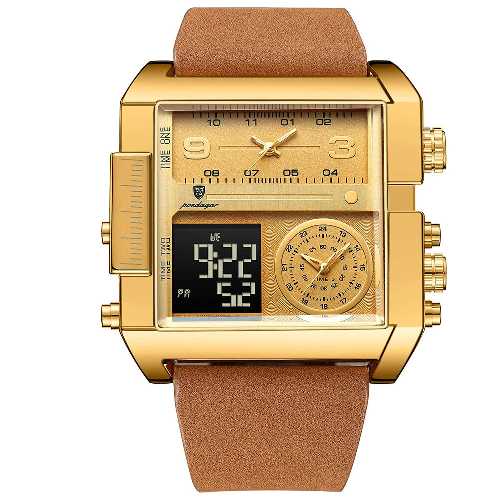 POEDAGAR Luxury Men Quartz Watch Fashion Rectangle Sport Watch Waterproof Multif