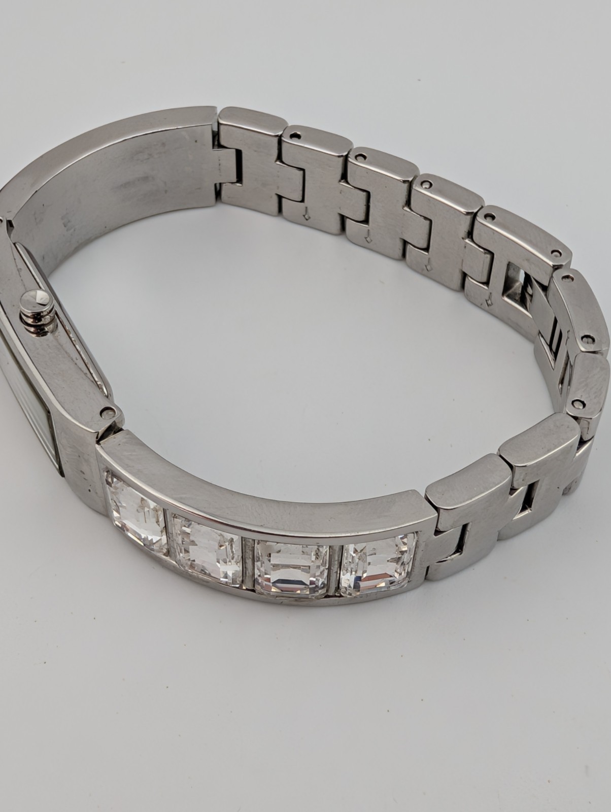DKNY Watch Swarovski Crystals 13mm Case Silver 6.25″ Band- New Battery