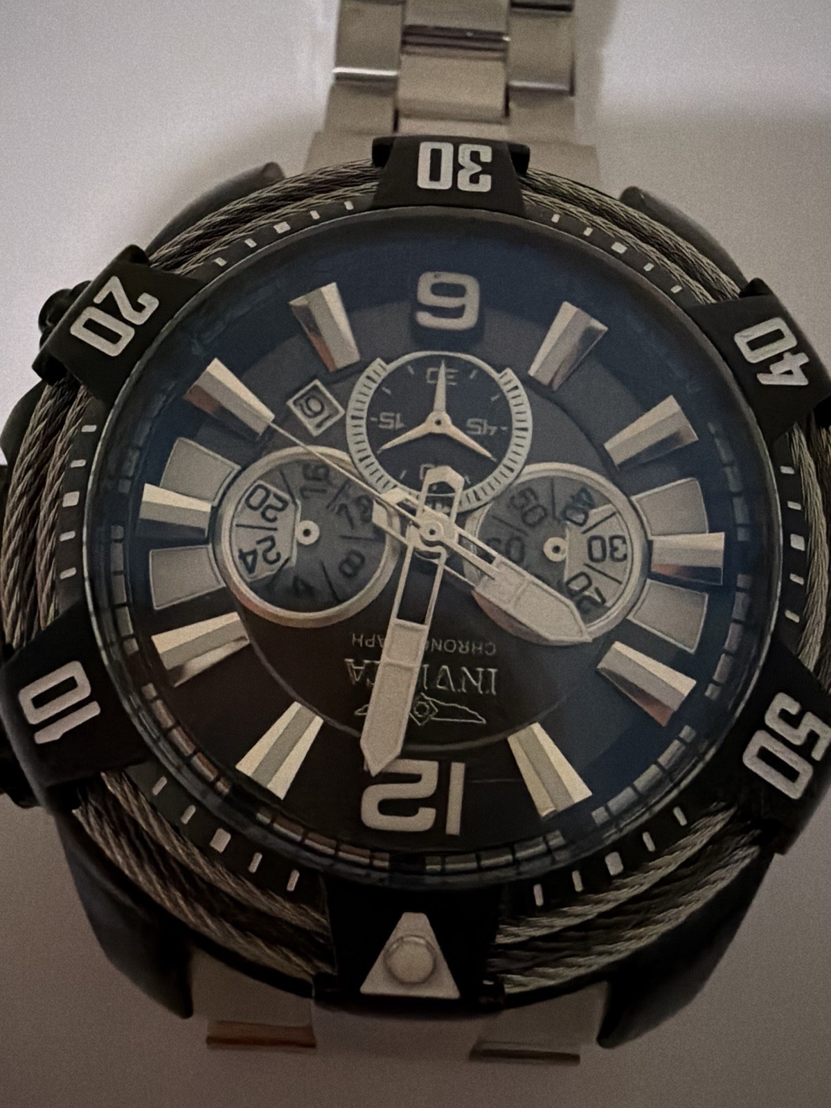 Invicta Bolt Men’s Quartz Chronograph Date 100m Black Dial Steel Bracelet