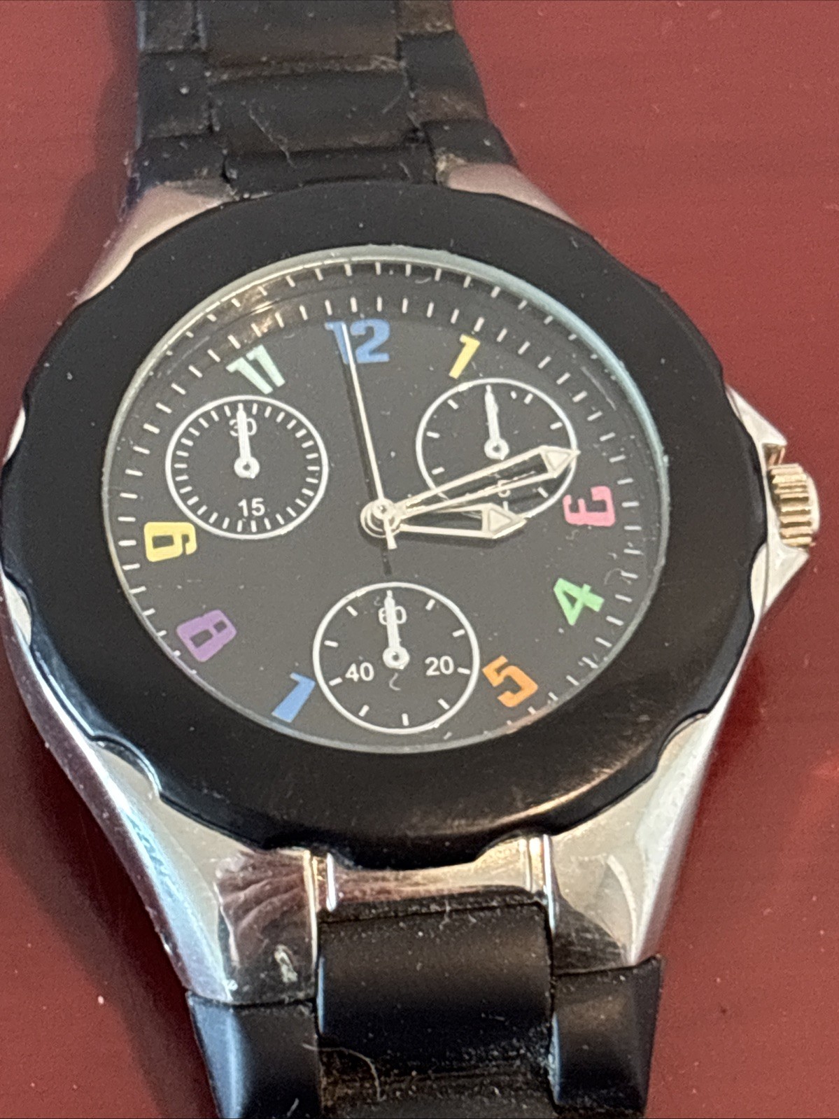 Black Dial Multicolor Dial Rubber Band Watch Untested As Is Condition