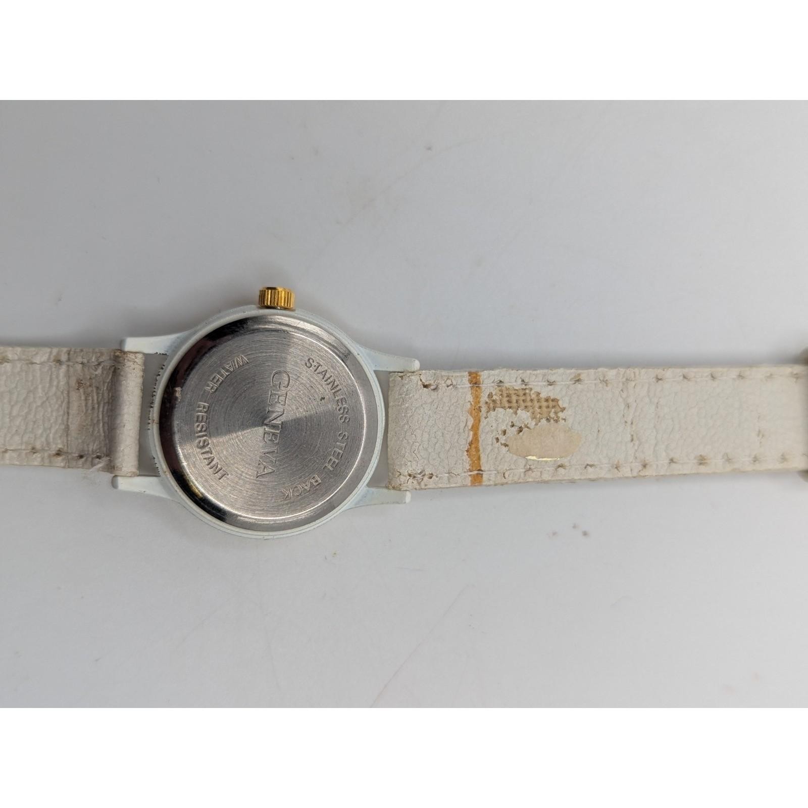 Geometric Prime Colors Geneva Watch White Leather Band Y2K women’s