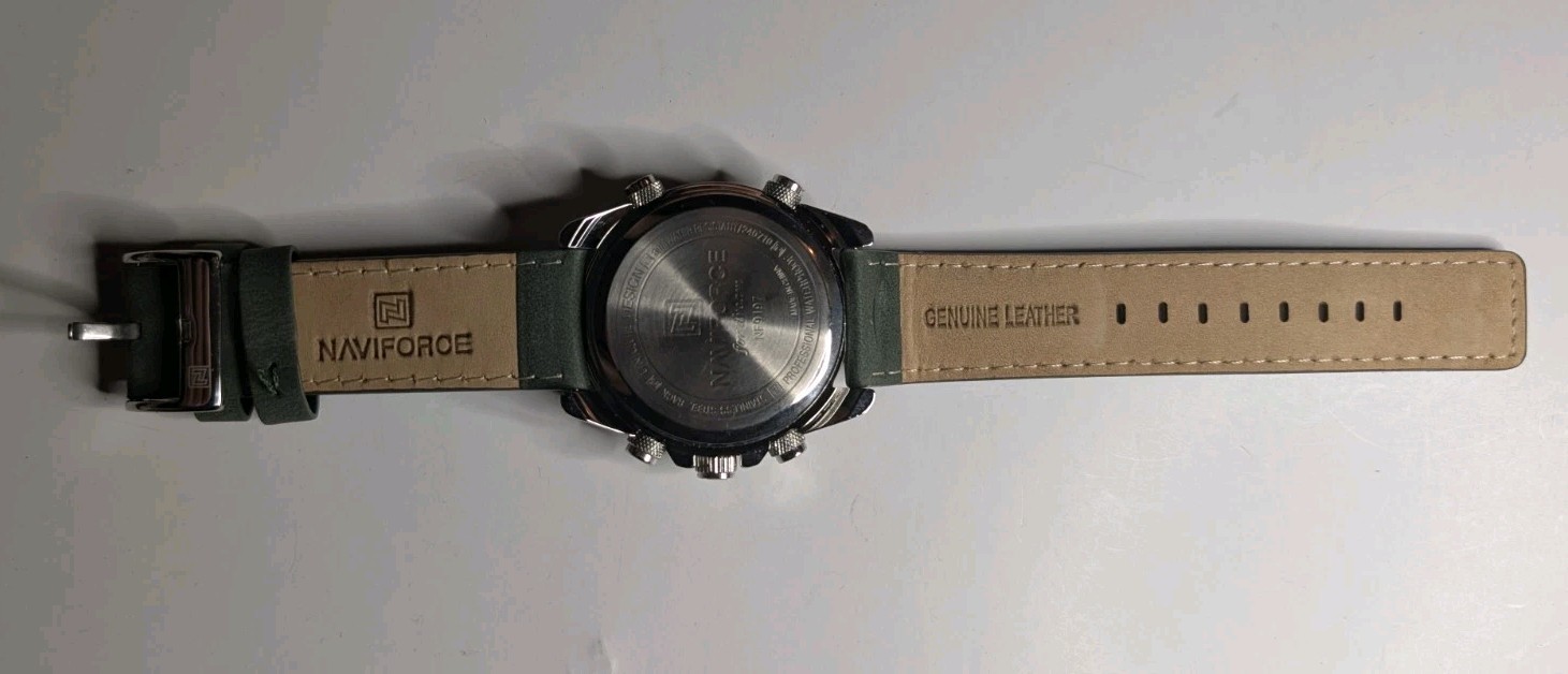 Naviforce Chronograph Green Leather Strap Stainless Steel Case Analog Watch