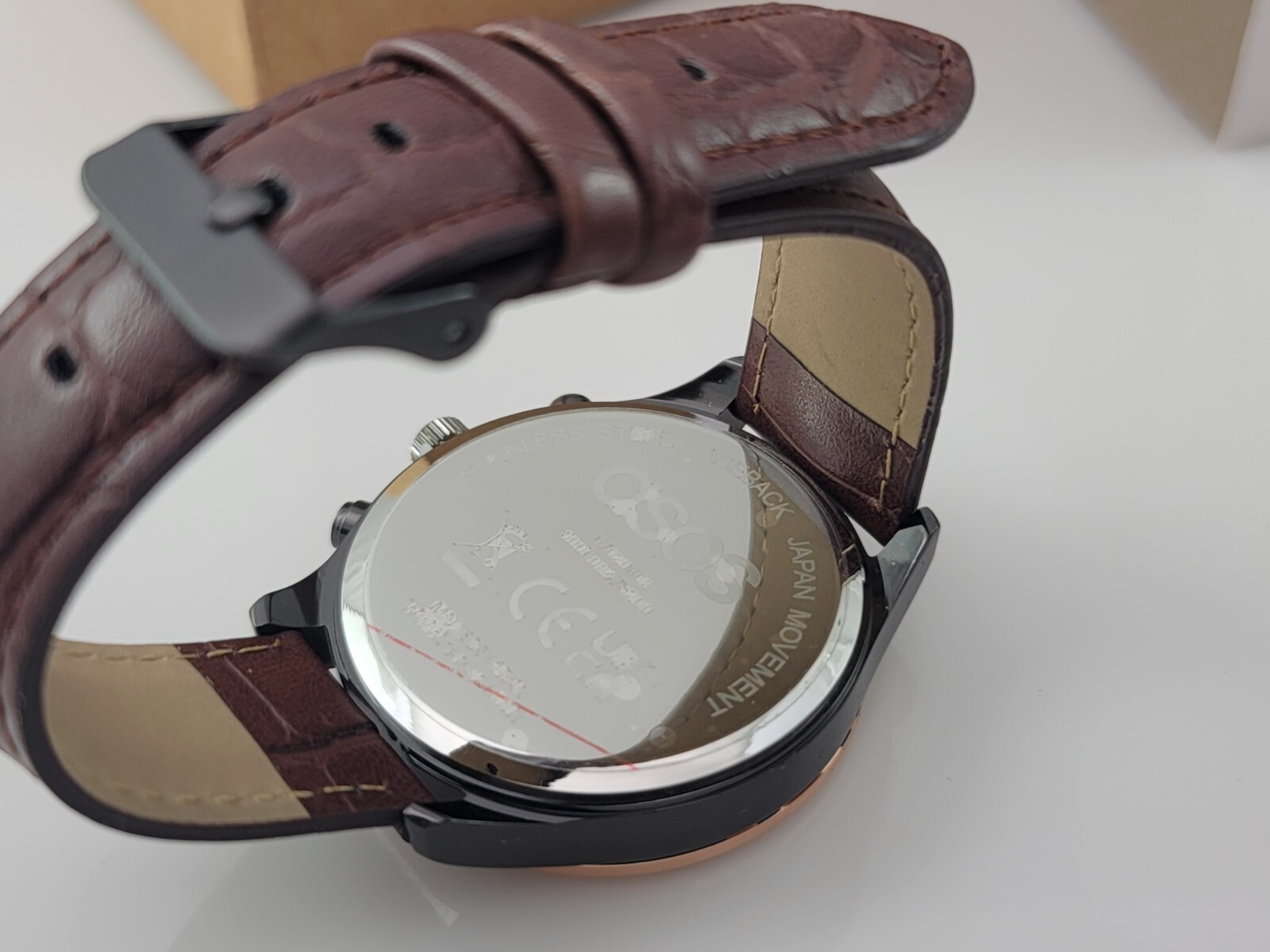Unrvlld/Spply Watch by ASOS White, 42mm Rose Gold, Brown Leather Strap