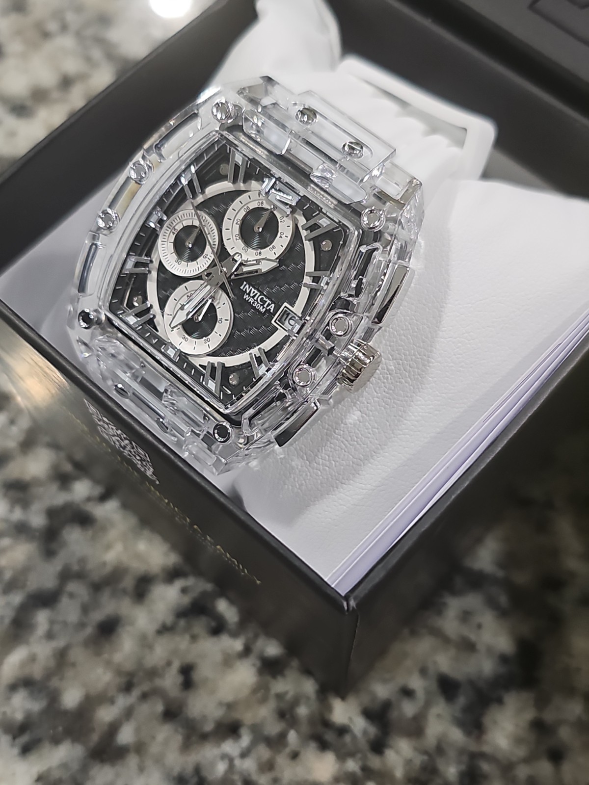 Retail $199.99 Invicta S1 Rally Allogrip 42mm Watch Transparent Case Black Whit