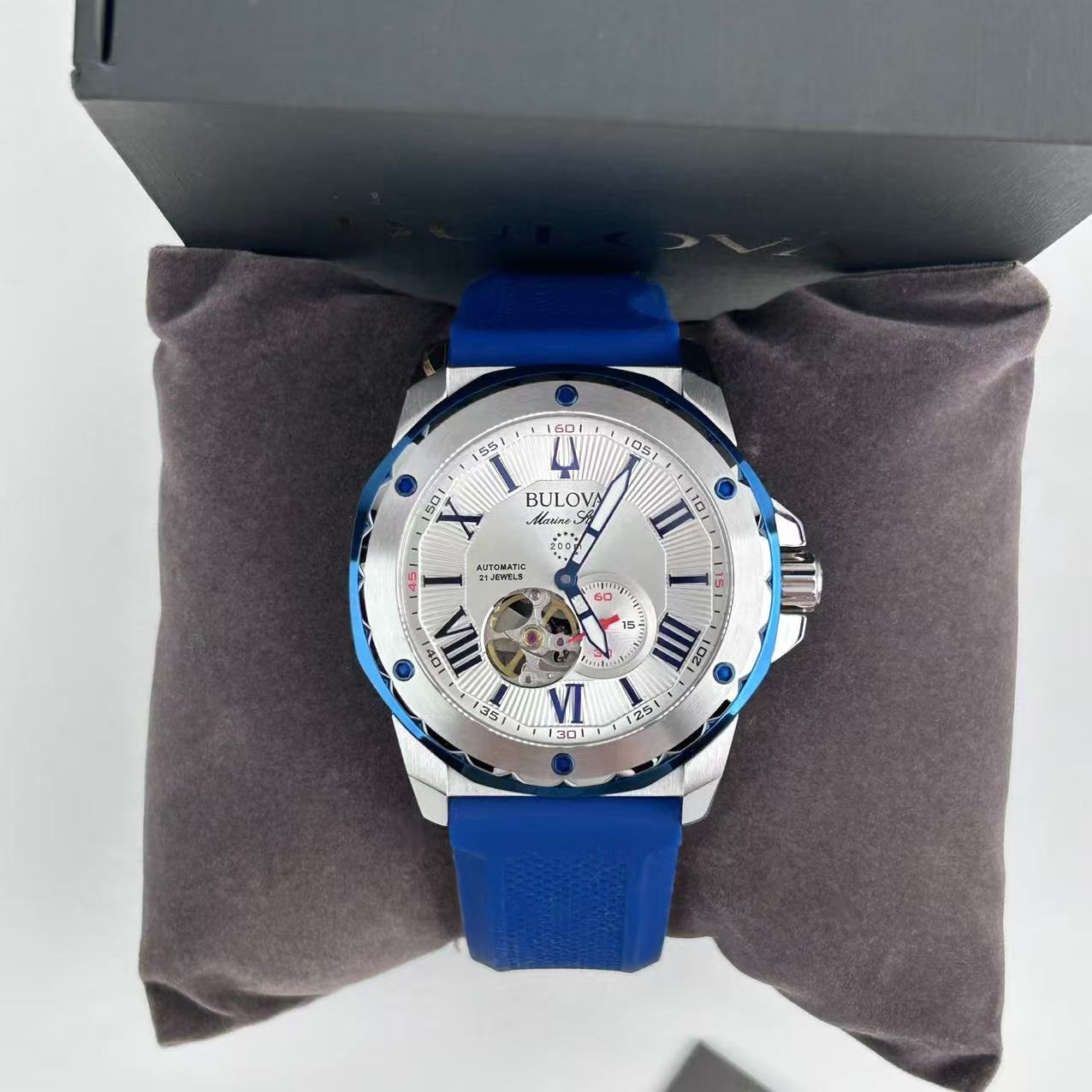 Bulova Marine Star 98A225 White Dial+Blue Rubber Strap Men’s Automatic Watch New