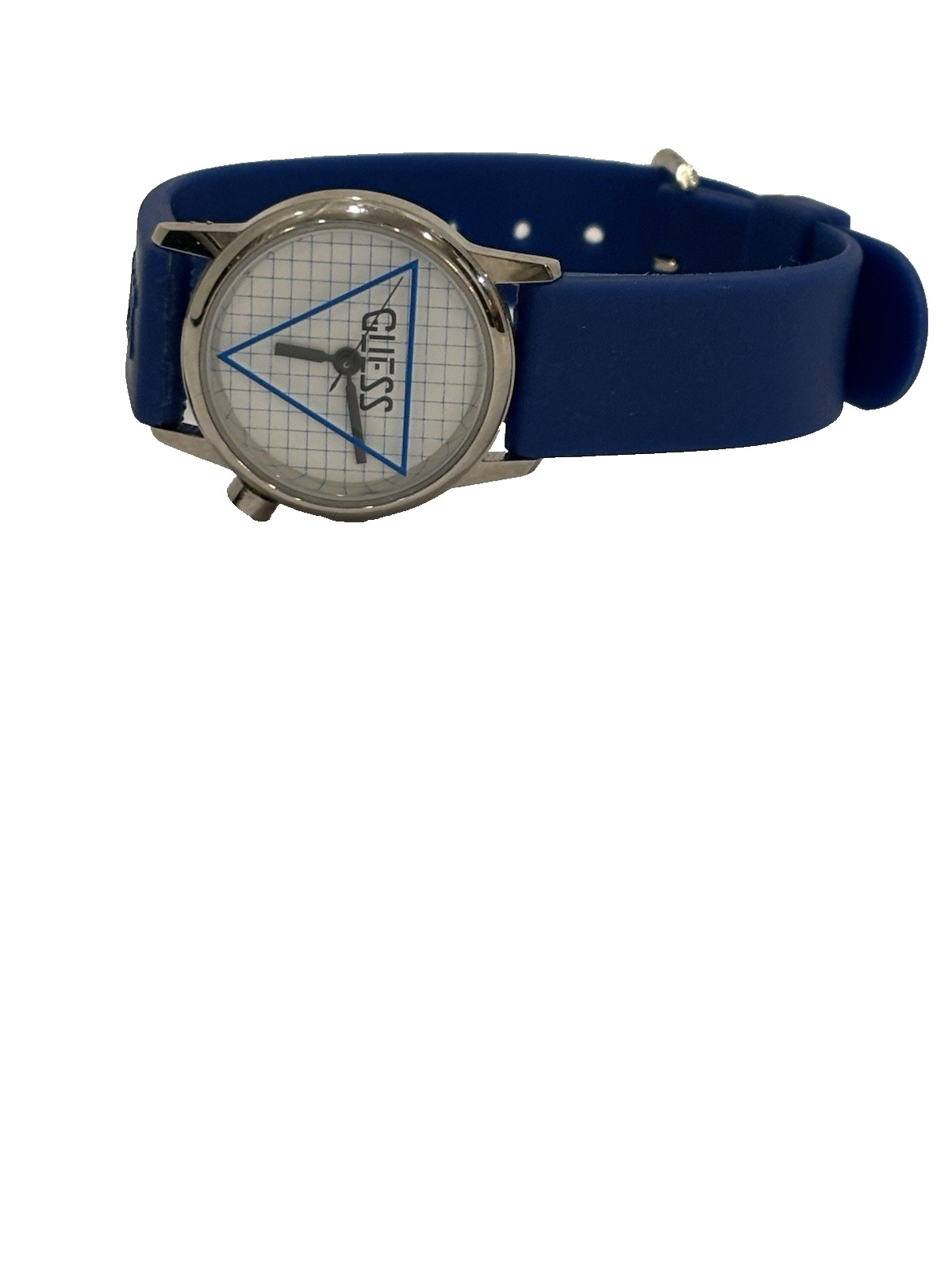 Vintage 1989 GUESS Watch Blue Grid Dial Geometric Sport Minimalist WORKING