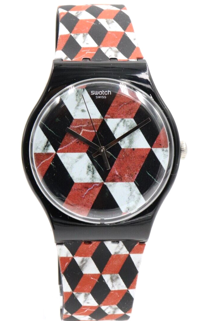 Swiss Swatch Originals PAVIMENTO Black Multicolor Silicone Watch 41mm SUOB142