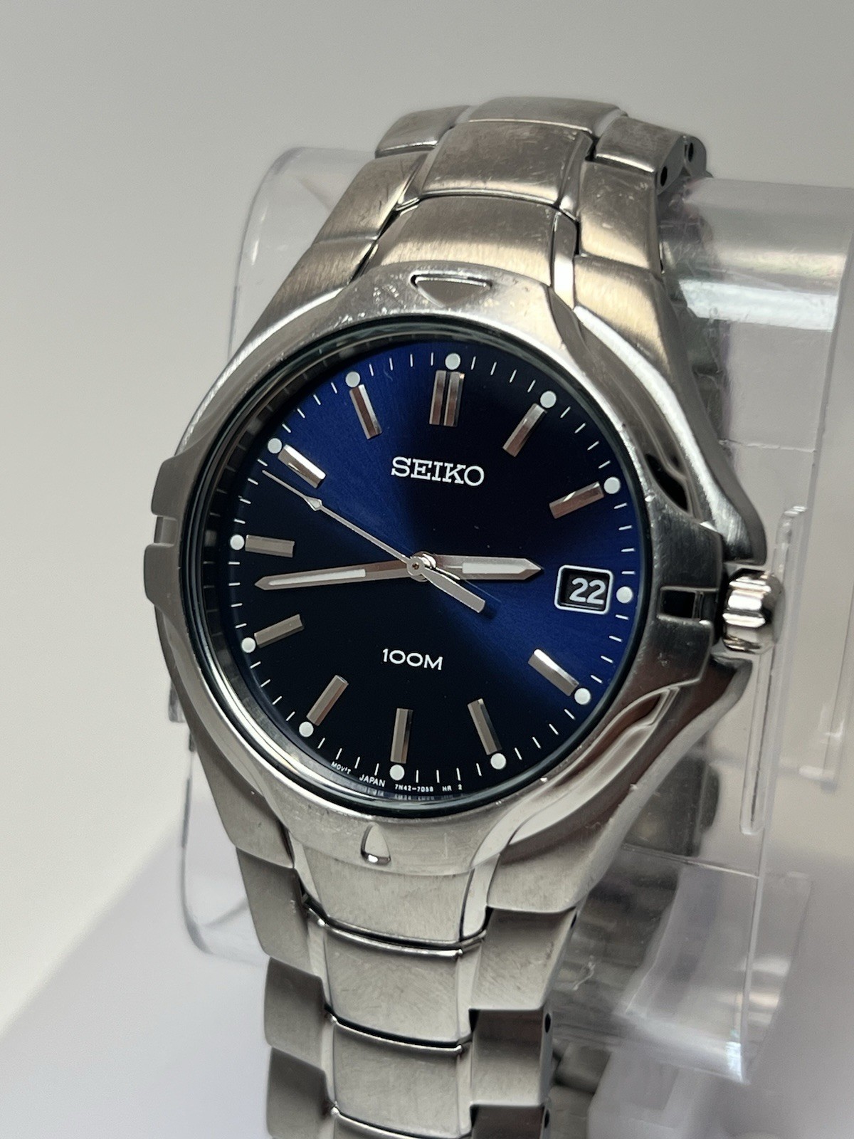 Vintage Seiko Men’s Quartz Watch 7N42-7C00 Blue Dial 38mm