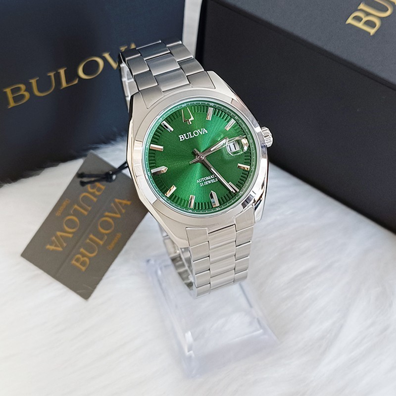 Bulova Surveyor Green Dial Stainless Steel Men Automatic Watch 96B429 39MM