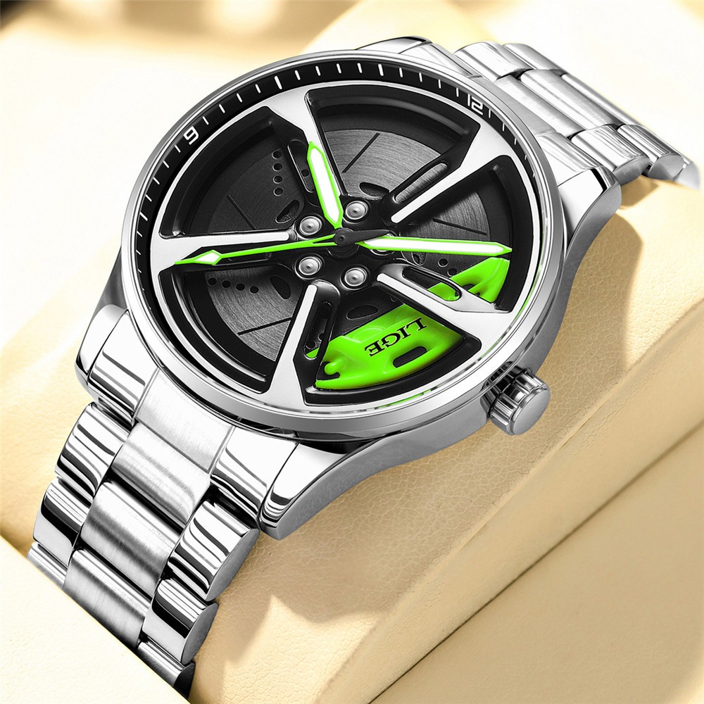 LIGE Men Watch Full Steel Rotating Wheel Wristwatch Fashion Male Business Watch