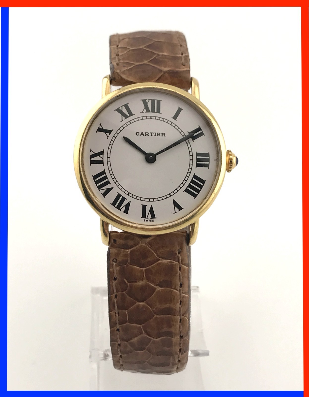 VINTAGE 1978 CARTIER ROUND UNISSEX PRE-MUST 18K ELECTROPLATED 29.5MM- HAND-WIND