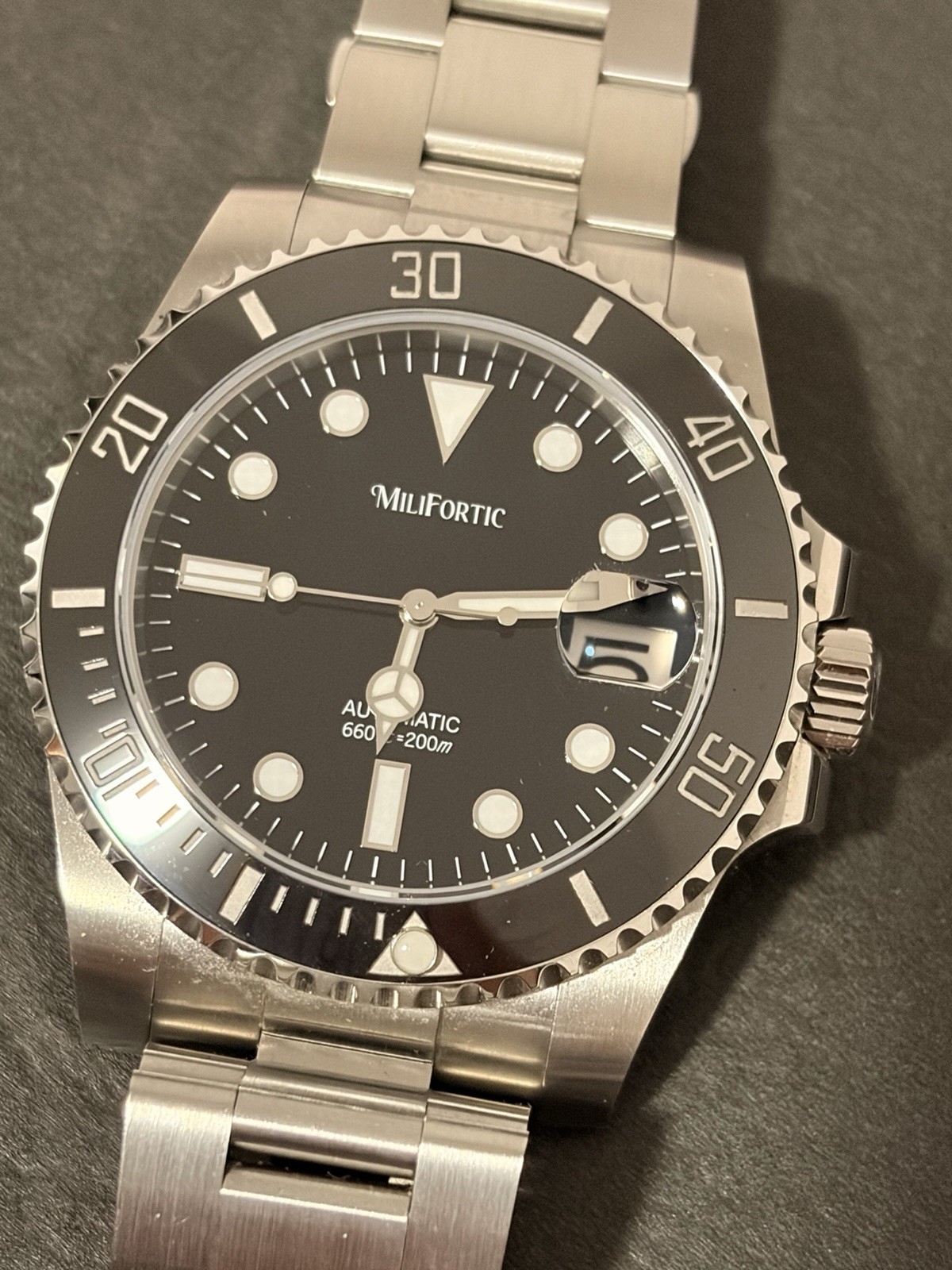 Custom Black 40mm Sub Style Dive Mod Watch Jubilee w/ NH35 Automatic
