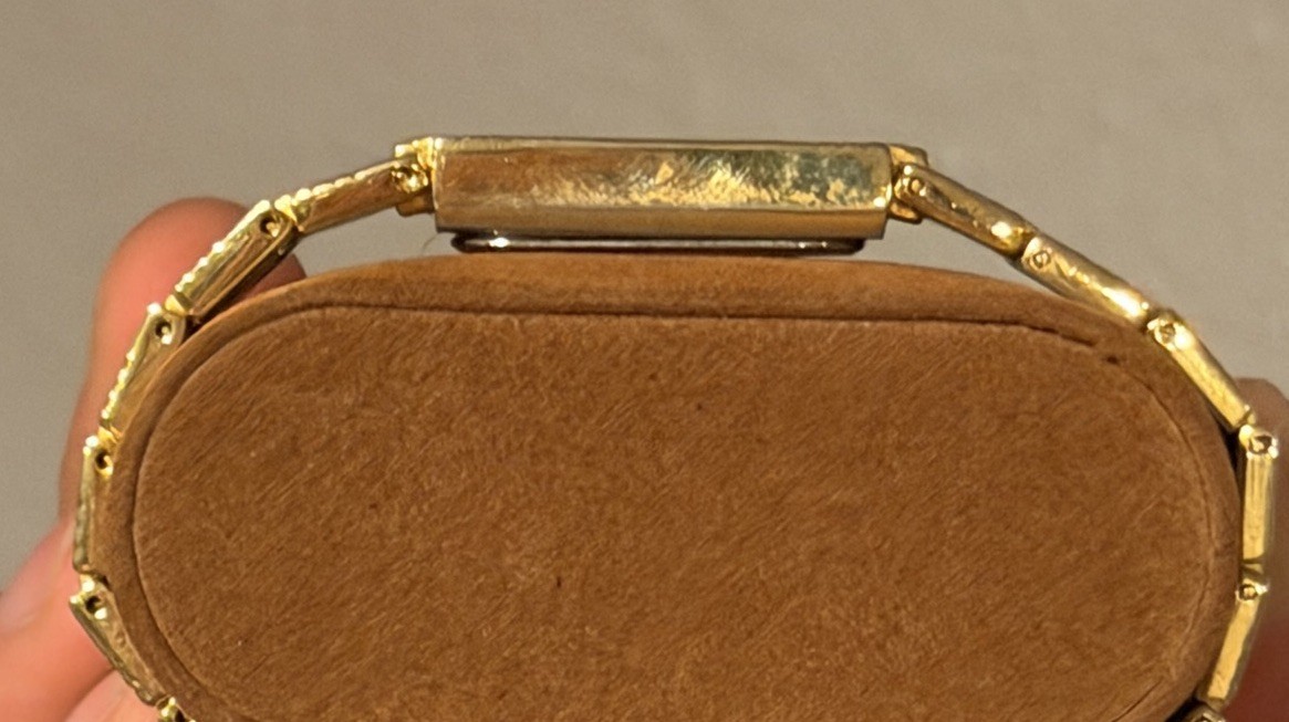 Benrus Quartz Gold Tone Rectangle Tank Analog Watch Metal Bracelet Stick Dial