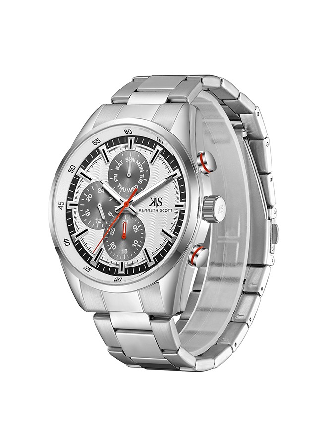 Kenneth Scott Men’s Multi Function Watch | White Dial, 47mm, 30 m (3 ATM)