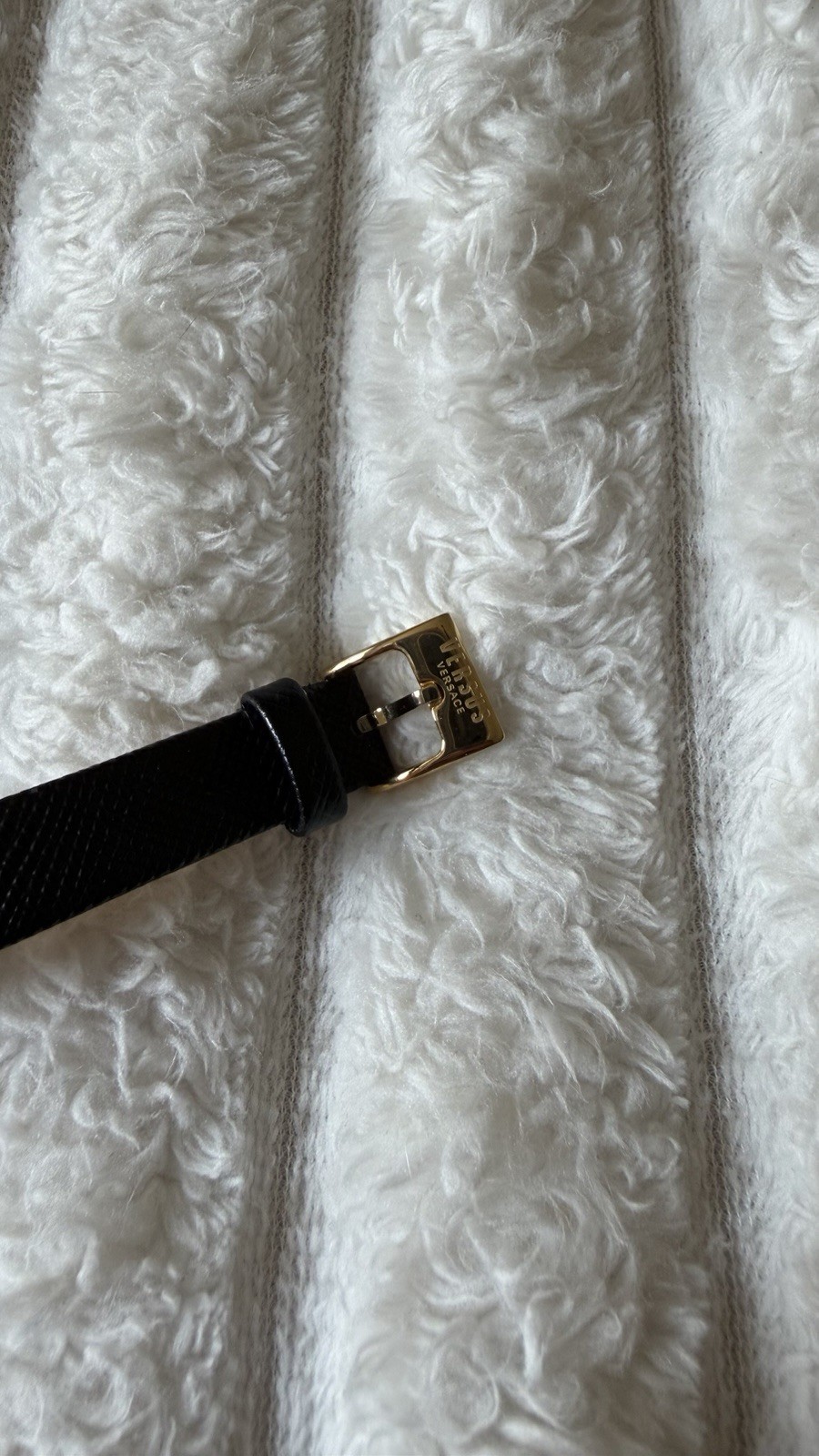 Versus Versace Women’s Quartz Watch Gold Tone Case Black Dial Leather Strap
