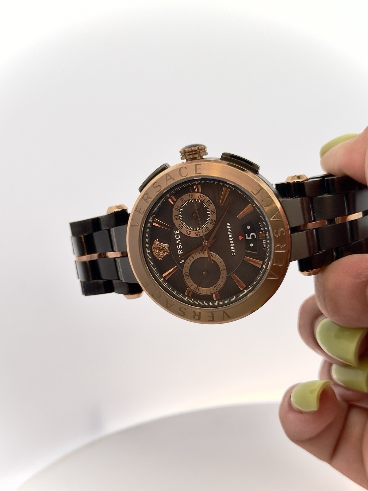 Versace Aion Chronograph Charcoal Bronze Stainless Steel Model VE1D00619 Watch