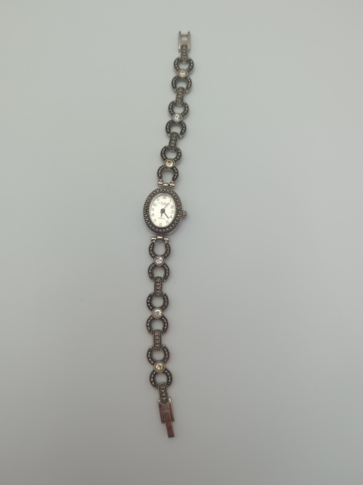 Ladies Quartz Watch Marcasite 23mm Oval Dial New Battery Works La Express