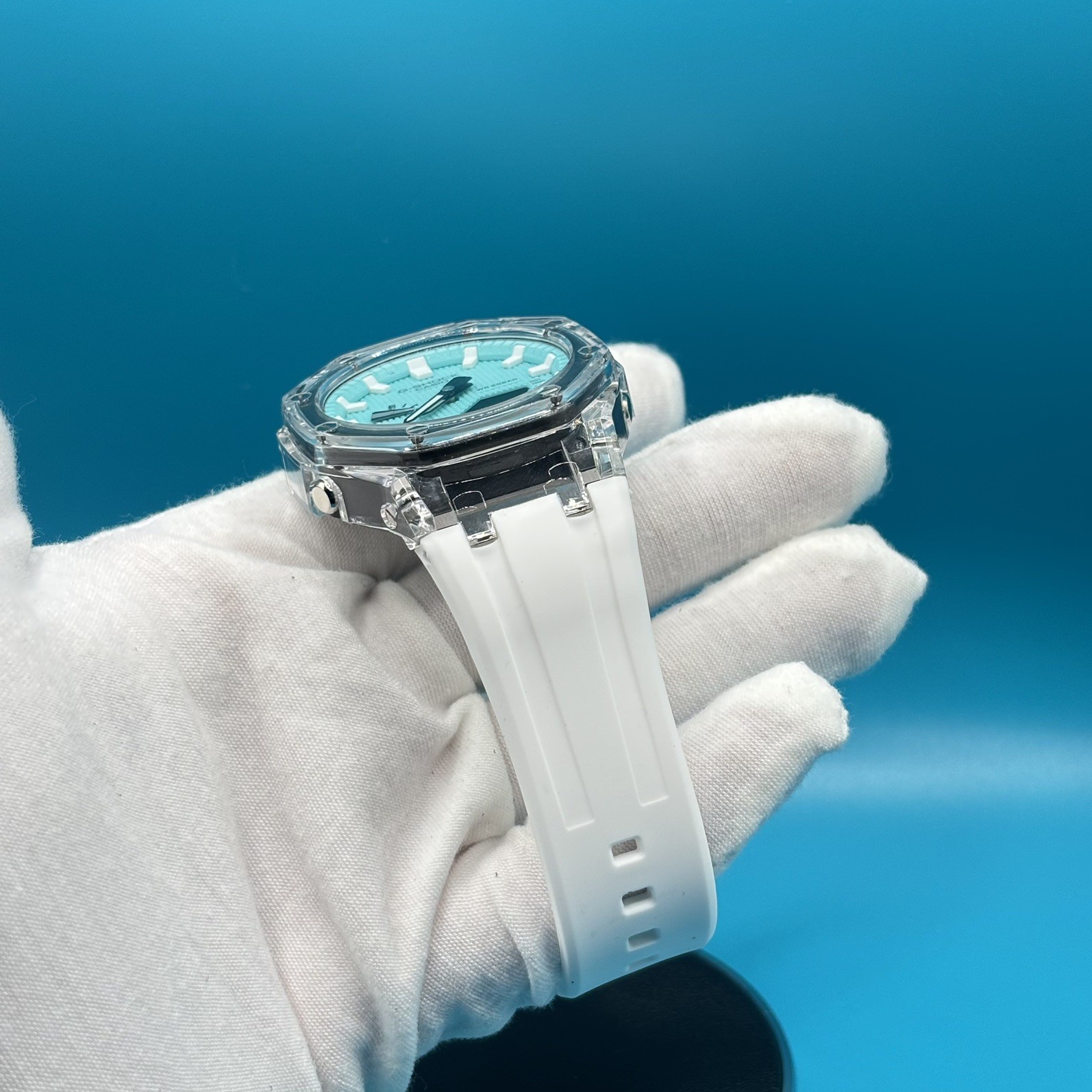 G-SHOCK 2100 Octagon Watch – Clear Case Sky Blue Dial & White Strap Ice Blue