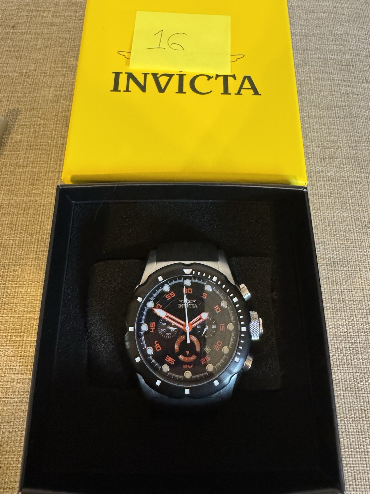 Invicta Chronograph Quartz (20305) Black/Orange Dial Silicone Strap 52mm case