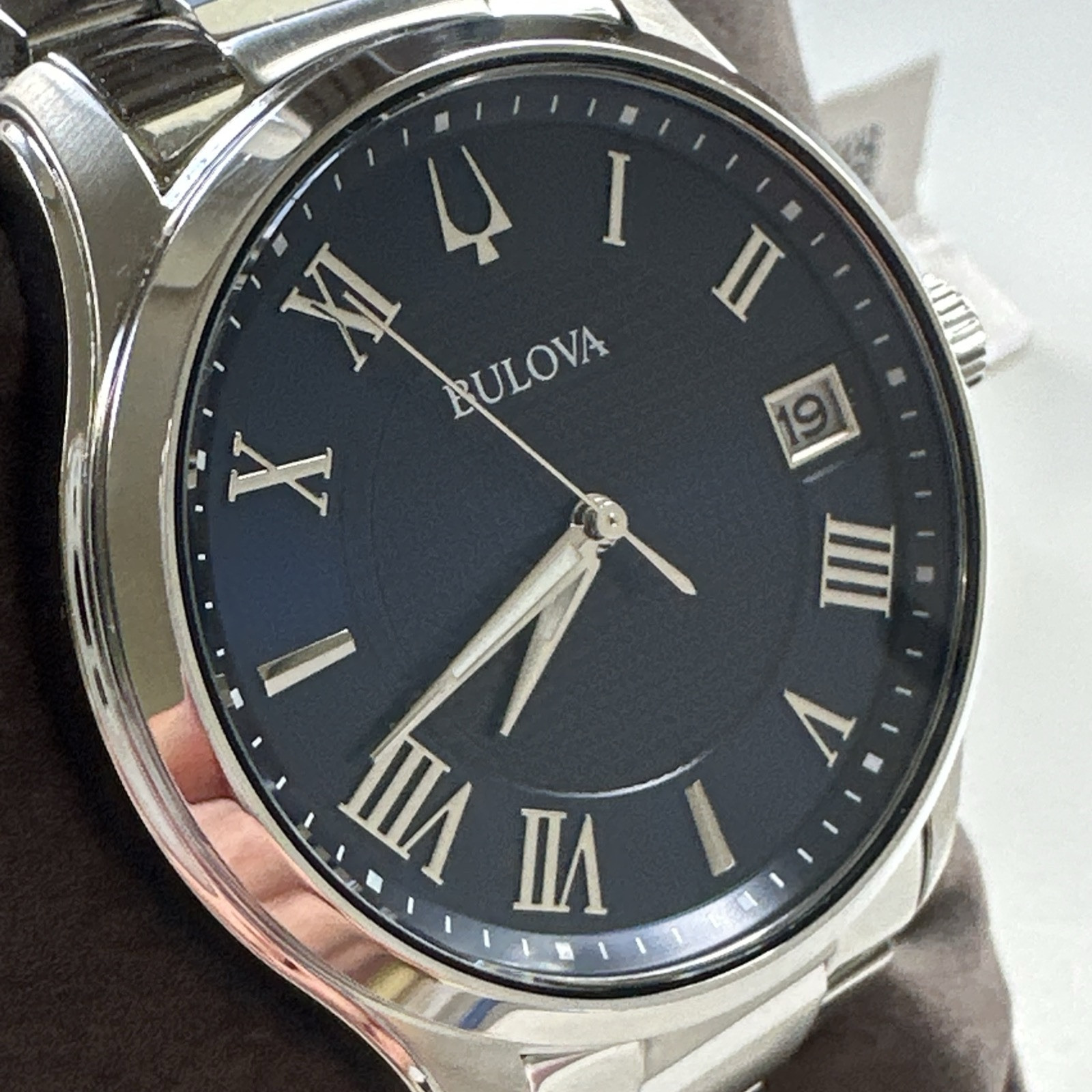 Bulova Wilton Men’s Quartz Silver-Tone Blue Dial Watch 41MM 96B386