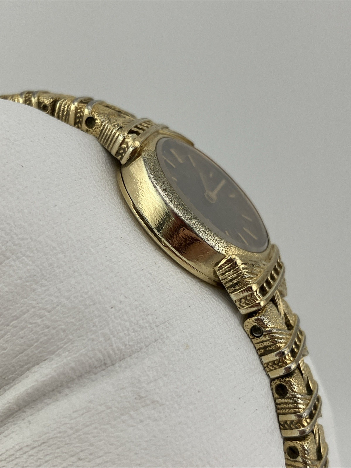 Vtg Seiko Ladies 20mm Watch Gold Tone Dark Brown Dial 6″ 1400-6960 -RUNS
