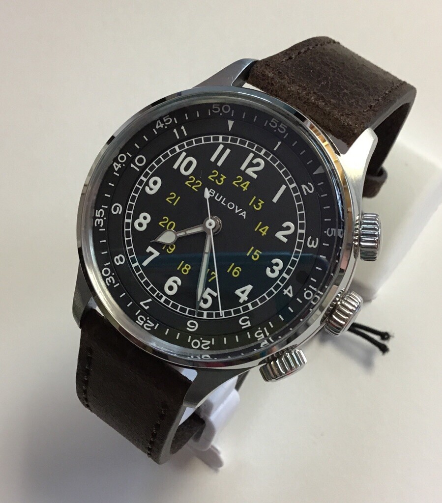 BULOVA Men’s A-15 Pilot Military Brown Leather Strap NATO Automatic WATCH 96A245