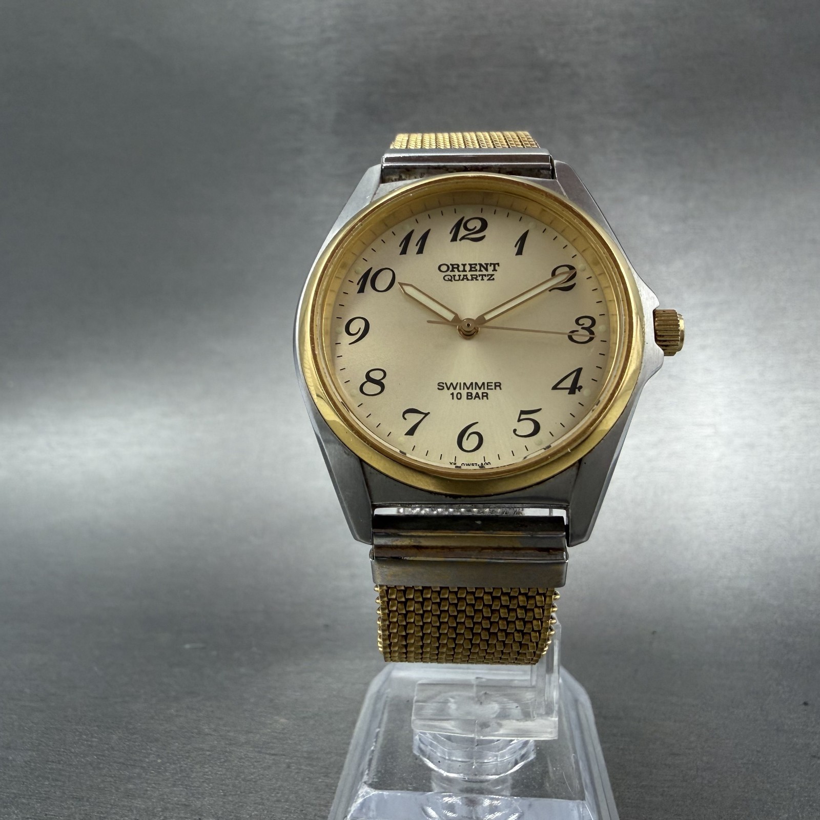 Orient Swimmer Watch Men 35mm Champagne Dial Two Tone Round QW57-B0 New Battery