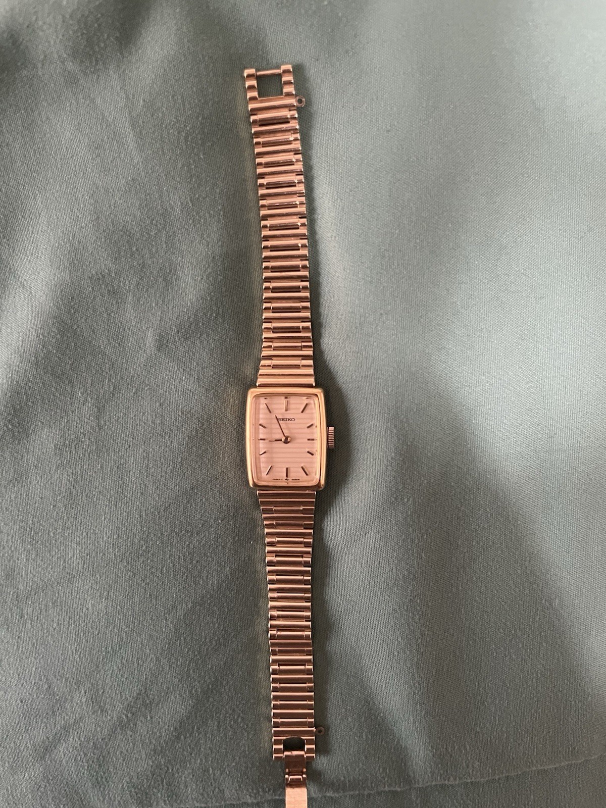 Seiko Women’s Gold Rectangle Quartz Dress Watch Stick Indexes Metal Band