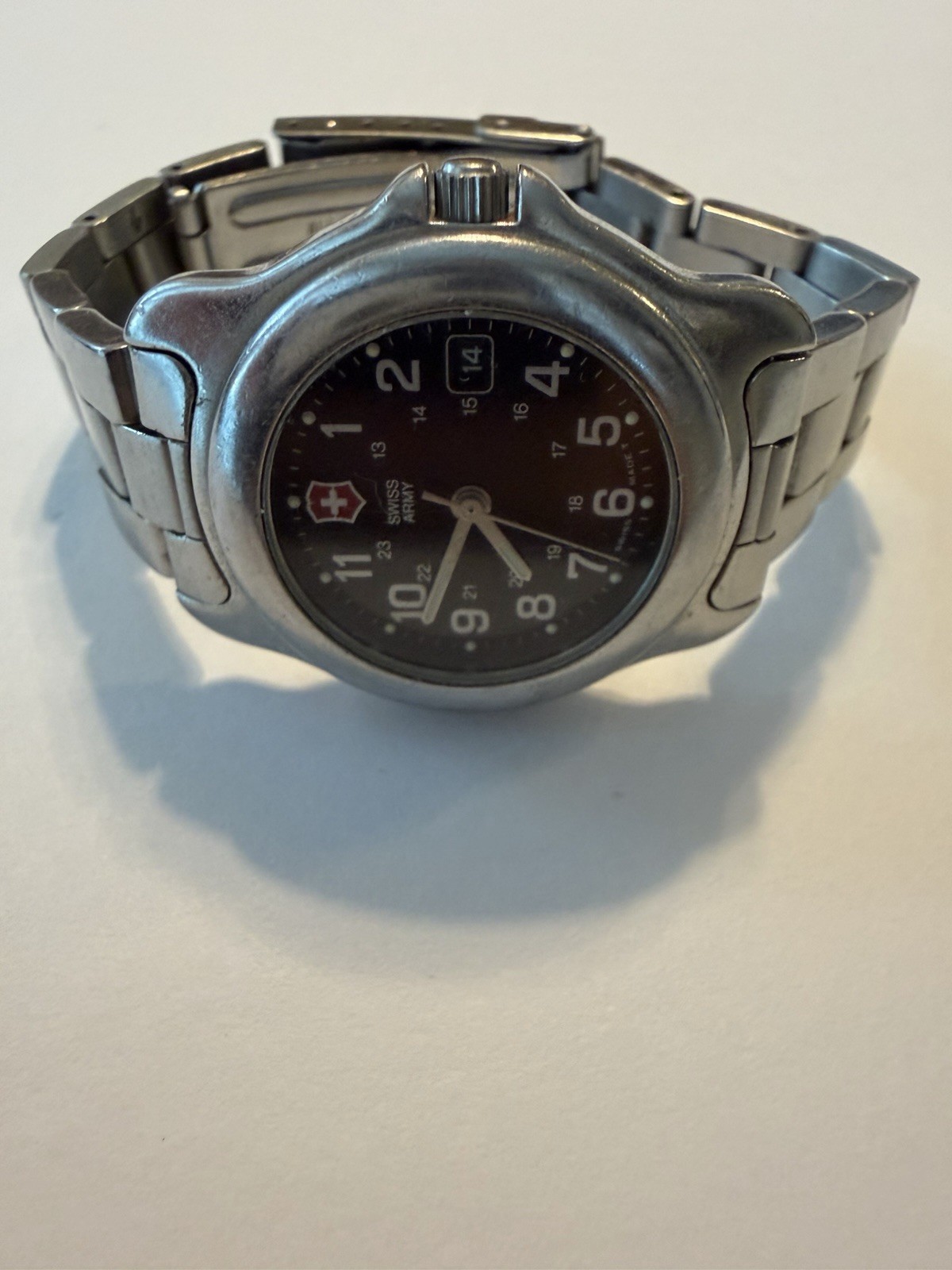Victorinox Swiss Army Officer’s Watch Stainless Steel Black Dial Running Date